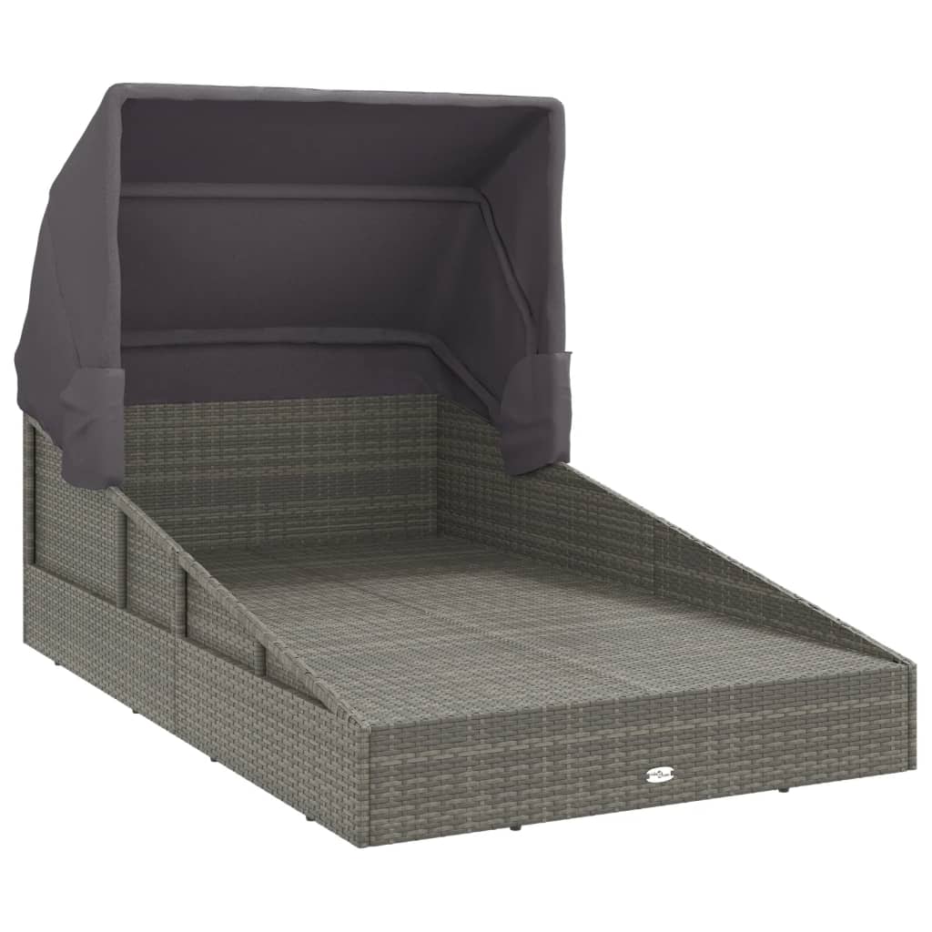 Sonnenliege mit Faltdach Grau 200x114x128 cm Poly Rattan – Bild 6
